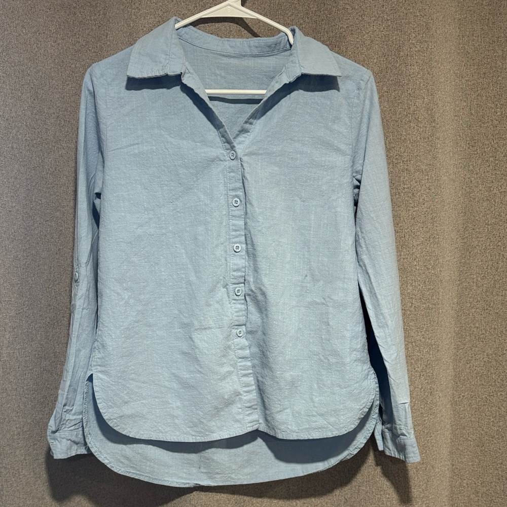 Light Blue Women Button-Up Shirt